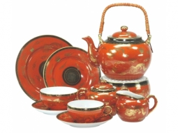 Teeservice Drache Rot-Gold Jap.Porzellan