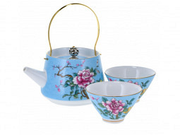 Gongfu Teeset 'Yazhen' hellblau, hellgrün, rot