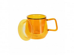 Glas Deckelbecher 'Livorno' amber oder petrol 350 ml mit Glassieb 